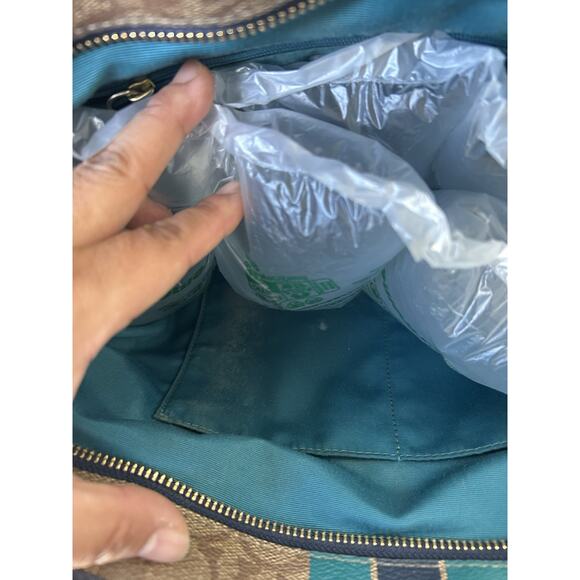 Y2K Coach Signature Monogram Stripes Shoulder Bag Tote Khaki Blue Leather Trim - Picture 5 of 13